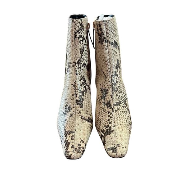 Schutz Dellia Leather Bootie Snake Print Mid  Sculptural Heel Square Toe NEW 5 - Picture 2 of 8